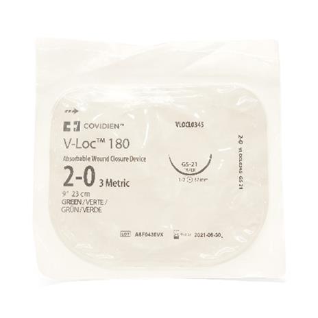 Medtronic Suture V-LOC 180 Absorbable Wound Closure Device, Green, Size 2-0, 9" Long, GS-21 Needle - VLOCL0345 - 12 Each