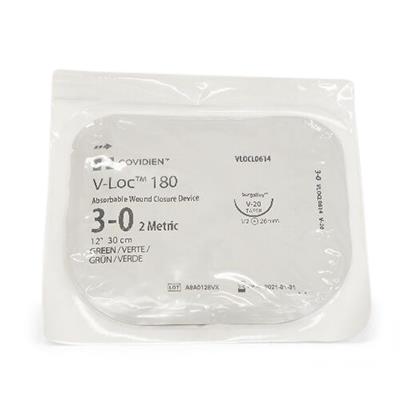 Medtronic Suture V-LOC 180 Absorbable Wound Closure Device, Green, Size 3-0, 12" Long, V-20 Needle - VLOCL0614 - 12 Each