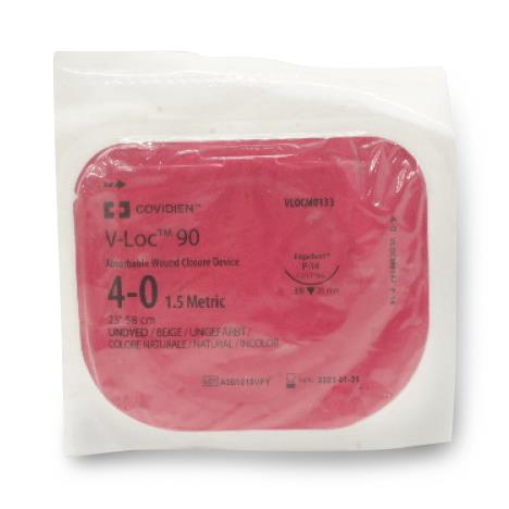Medtronic Sutures V-LOC 90 Absorbable Wound Closure Device, Undyed, Size 4-0, 23" Long, P-14 Needle - VLOCM0133 - 12 Each