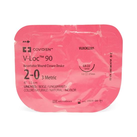 Medtronic Sutures V-LOC 90 Absorbable Wound Closure Device, Undyed, Size 2-0, 6" Long, GS-22 Needle - VLOCM2205 - 12 Each