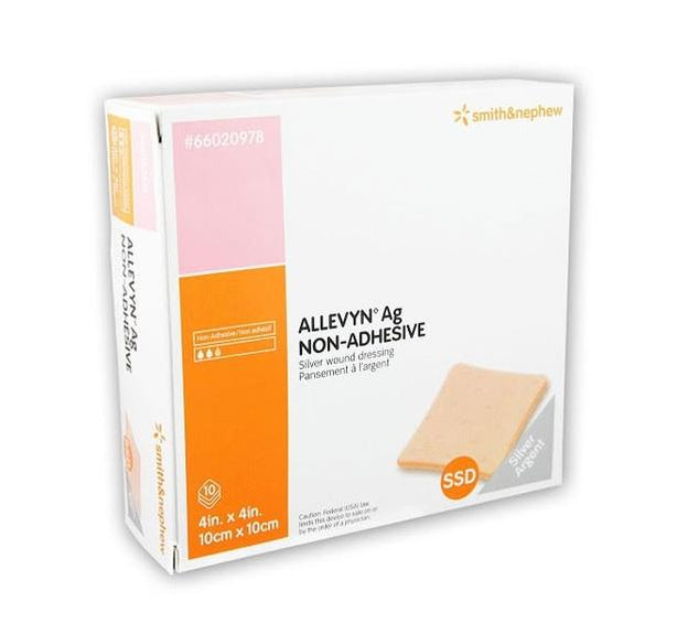 Smith Nephew Hydrocellular Allevyn Ag Nonadhesive Dressing, 4" x 4" (10.2 x 10.2 cm) - 66020978 - 10 Each