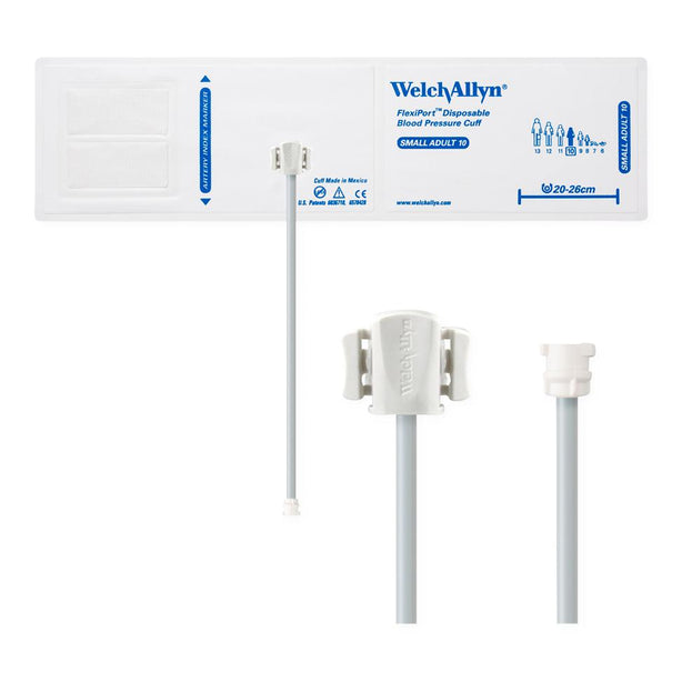 Welch Allyn BP with SOFT-10-1MQ FlexiPort Soft Disposable 1-Tube Blood Pressure Cuff, Locking Connector, Small Adult - MDL-W-ASOFT101MQ - 20 Each
