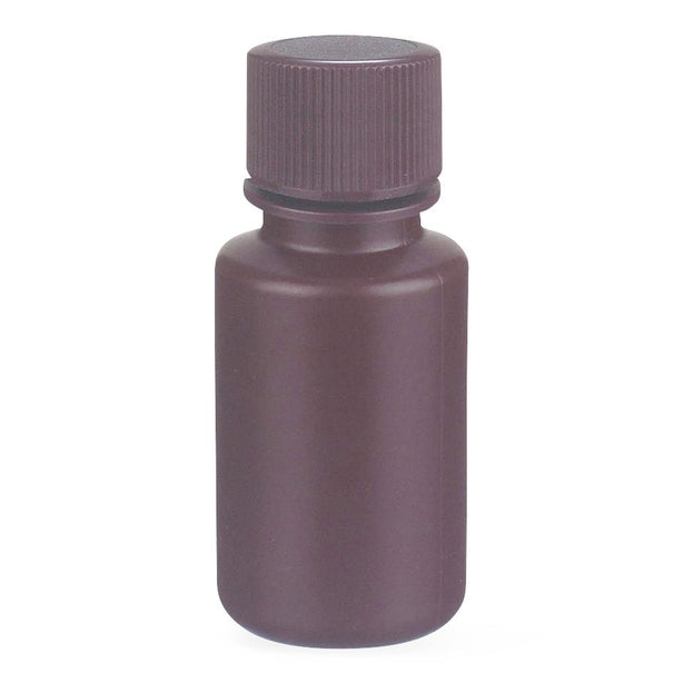 Dwk Life Sciences Wheaton Natural Color Starlin Narrow-Mouth Round HDPE Plastic Bottle with Attached Cap and No-Drip Pour Lip, Amber, 15 mL - WTS209124