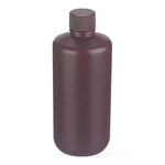 Dwk Life Sciences Wheaton Natural Color Starlin Narrow-Mouth Round HDPE Plastic Bottle with Attached Cap and No-Drip Pour Lip, Amber, 250 mL - WTS209128