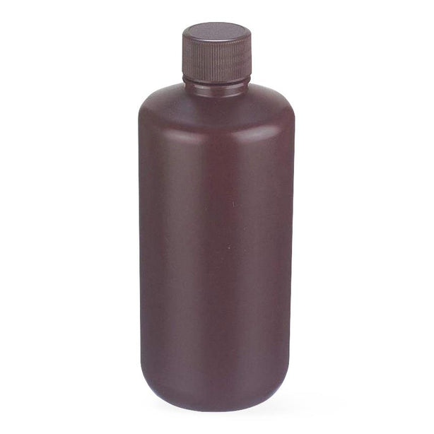 Dwk Life Sciences Wheaton Natural Color Starlin Narrow-Mouth Round HDPE Plastic Bottle with Attached Cap and No-Drip Pour Lip, Amber, 250 mL - WTS209128
