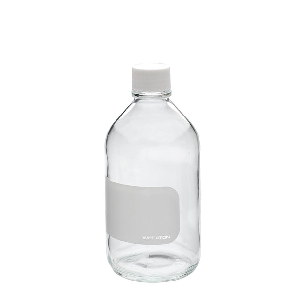 Dwk Life Sciences Wheaton Type I Reagent Bottle with Screw Cap, Clear, Labeled, 33-430 Threaded, 500 mL, Writing Patch - WTS220283