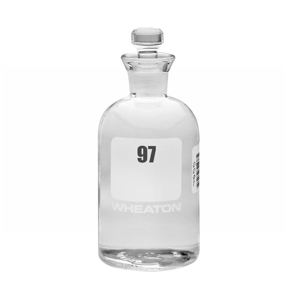 Wheaton BOD Clear Glass Bottle with Glass Robotic Stopper, 300 mL, Numbered 97-120 - 227497-05 - 24 Each