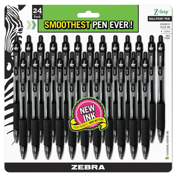 Zebra 1.0 mm Medium Point Z-Grip Retractable Ballpoint Pens, Black - ZEB12221