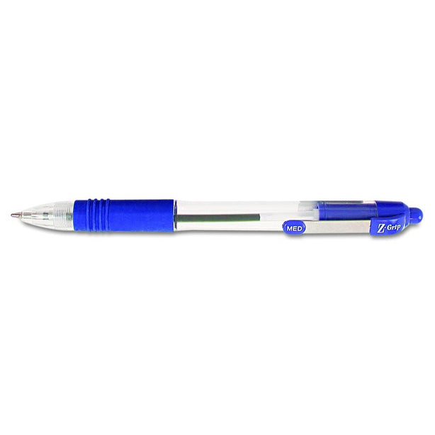 Zebra Z-Grip Retractable Ballpoint Pen, Clear Barrel, Medium, 1 mm, Blue - ZEB22220