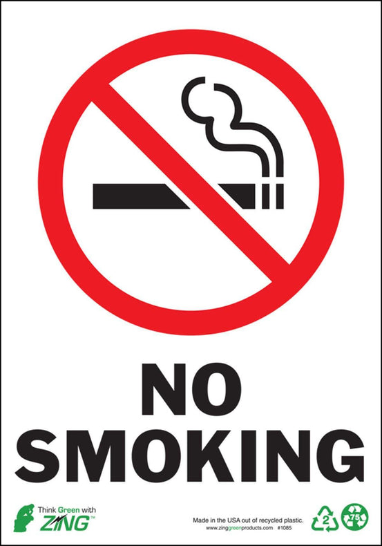 Zing Enterprises Eco No Smoking Sign, No Smoking, Aluminum, 7" W x 10" H - 1085A - 1 Each