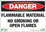Zing Enterprises Eco Safety Sign, Danger Flammable Material No Smoking Or Open Flames, Self Adhesive, 10" W x 7" H - 1100S - 1 Each