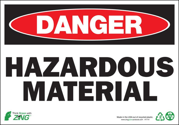Zing Enterprises Eco Safety Sign, Danger Hazardous Material, Self Adhesive, 10" W x 7" H - ZIG1114S