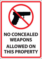 Zing Enterprises LLC No Concealed Weapons on Property Signs 1820S - 1.0 Each