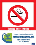 No Smoking State Sign, Arizona, Aluminum, 7" W x 10" H - 1845A - 1 Each