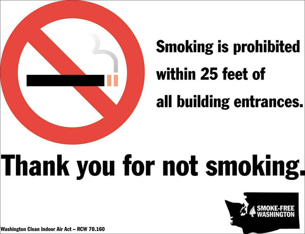 Zing Enterprises No Smoking State Sign, Washington, Window Decal, 7" W x 5" H - ZIG1866D