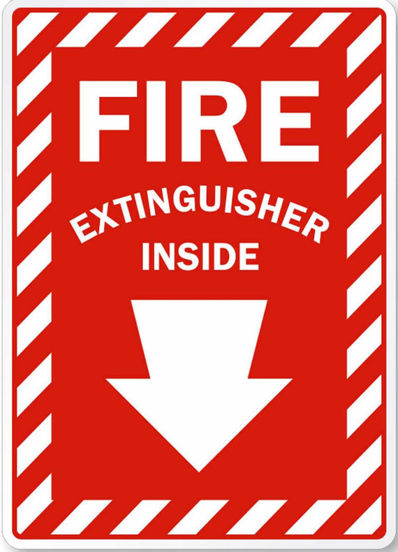Zing Enterprises Fire Extinguisher Inside Sign with Down Arrow, Glow-in-the-Dark Plastic, 10" x 7" - 1889G - 1 Each