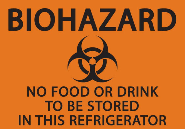Zing Enterprises Biohazard Sign, Biohazard No Food Or Drink To Be Stored In This Refrigerator, Labels, 7" W x 5" H - 1916S - 2 Each