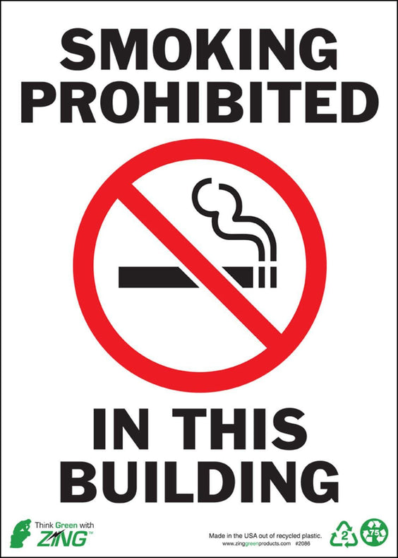 Zing Enterprises LLC Smoking Prohibited Signs 2086S - 1.0 Each