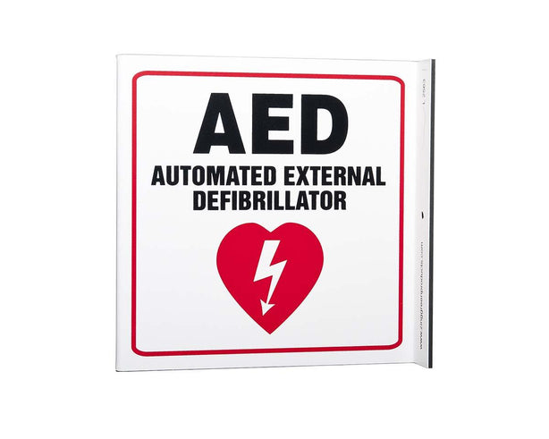 Zing Enterprises V and L Projecting Safety / Public Facility Sign, AED, L-Shaped, Plastic, 2.5" W x 7" H x 7" D - ZIG2563