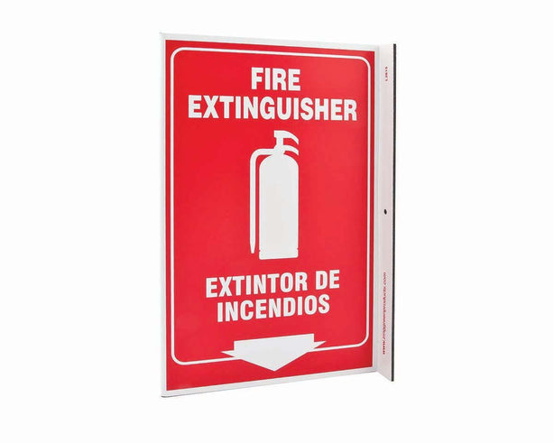 Zing Enterprises V and L Projecting Safety / Public Facility Sign, Fire Extinguisher Bilingual, L-Shaped, Plastic, 2.5" W x 11" H x 8" D - ZIG2615
