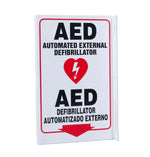 Zing Enterprises V and L Projecting Safety / Public Facility Sign, AED Bilingual, L-Shaped, Plastic, 2.5" W x 11" H x 8" D - 2627 - 1 Each