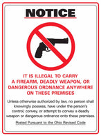 Zing Enterprises No Weapons Concealed Carry State Sign, Ohio, Plastic, 10" W x 14" H - 2805 - 1 Each