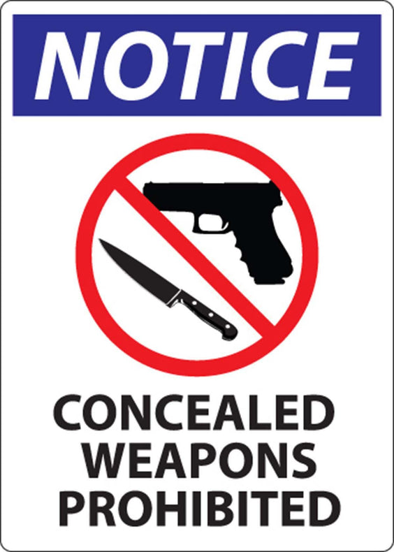 Zing Enterprises Concealed Carry Universal Sign, Notice Concealed Weapons Prohibited, Adhesive Label, 10" W x 14" H - 2813S - 1 Each