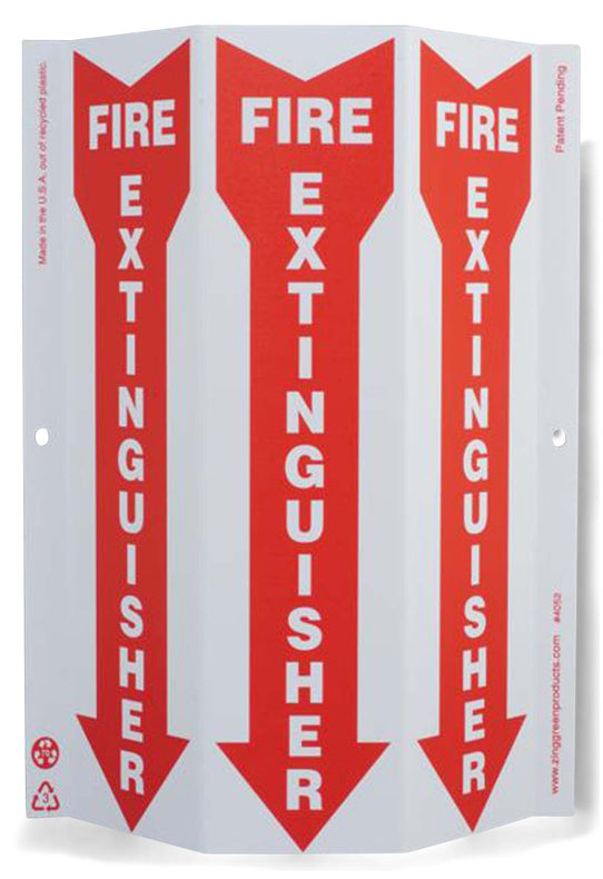 Zing Enterprises Tri-View Projecting TriView 3-Sided Safety Sign, Fire Extinguisher, Plastic, 9" W x 12" H x 3" D - ZIG4052